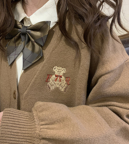 Cute Bear Embroidery Cardigan